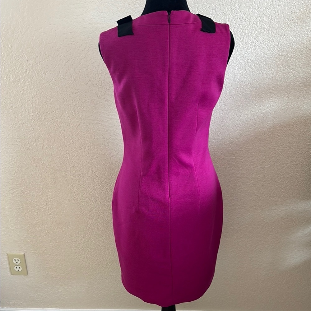 Tahari Rhinestone Statement Piece Dark Fuchsia Sleeveless Sheath Dress 0138 - Picture 8 of 10